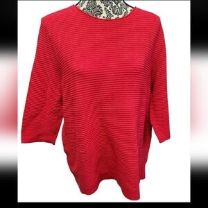 J Jill Open Knit Shirt Size XL Red 3/4 Sleeve Sweater Top Cotton Blend Timeless